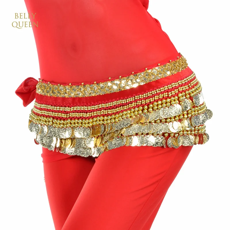 Velvet belly dance hip scarf with 338 gold coins BellyQueen