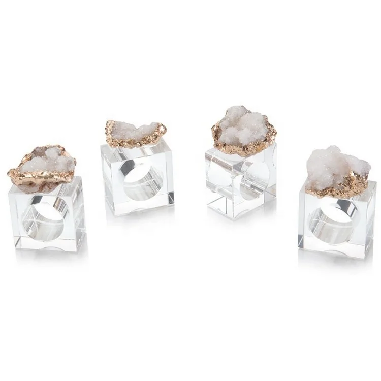 Hot Sale Fashionable Luxury Restaurant Wedding Table Plastic Napkin Holder Acrylic Geode Slice Crystal Agate Stone Napkin Ring