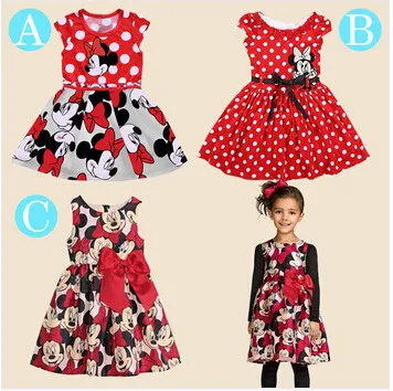 Free shopping 2015 New summer dress Minnie Mouse Dress girls clothes printing dot sleeveless dress dress