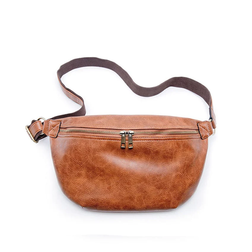 High quality black mens leather fanny pack soft PU waist bum bag