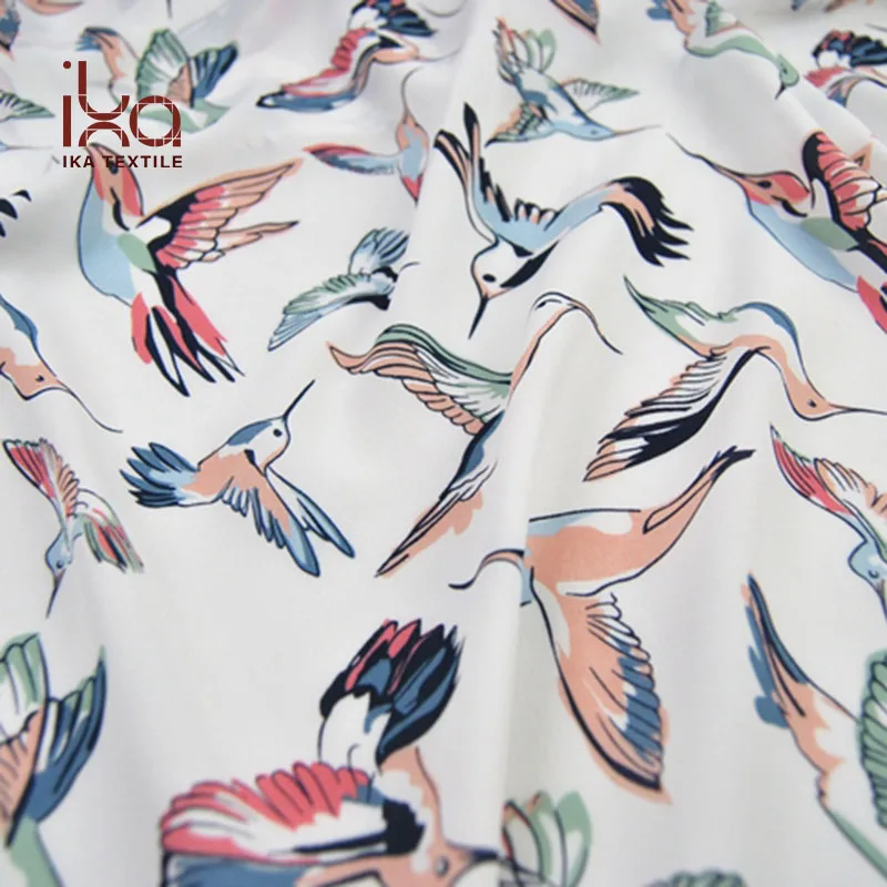 Bird Pattern Crepe Polyester Fabric Texture for Sublimation Printing