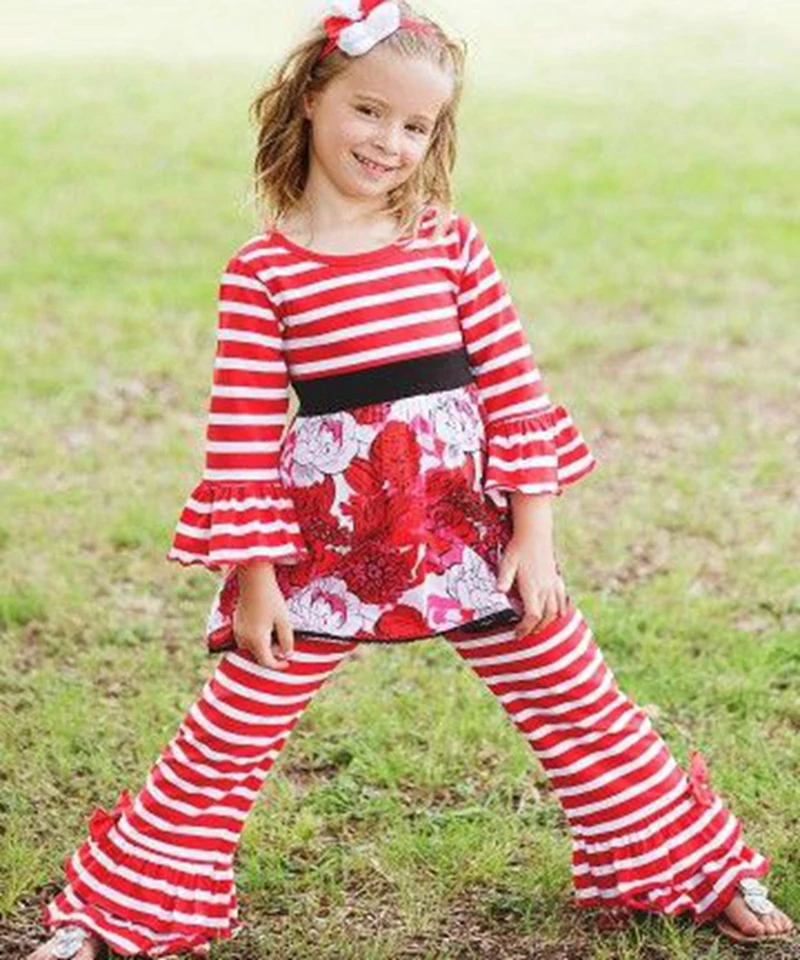 
Trendy Western Girls Clothes Sets Kids Fall flower pattern Outfits Baby 3Pcs wholesale outfit 