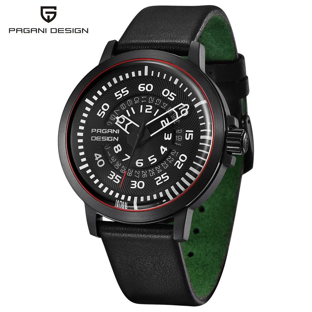 Pagani stainless steel leather strap simple style quartz watch for man
