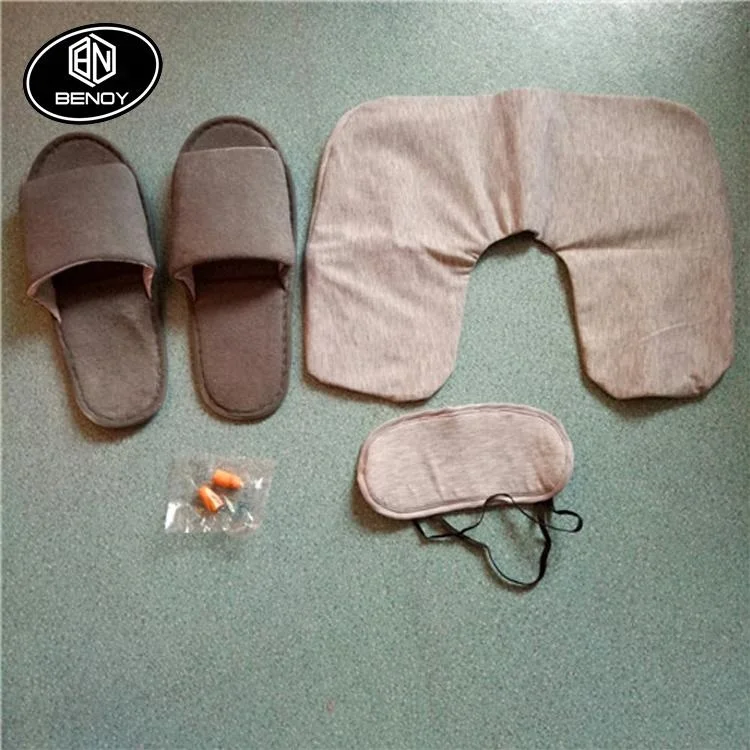 Лидер продаж, набор для путешествий Amazon airline с надувной подушкой, маска для глаз, Тапочки