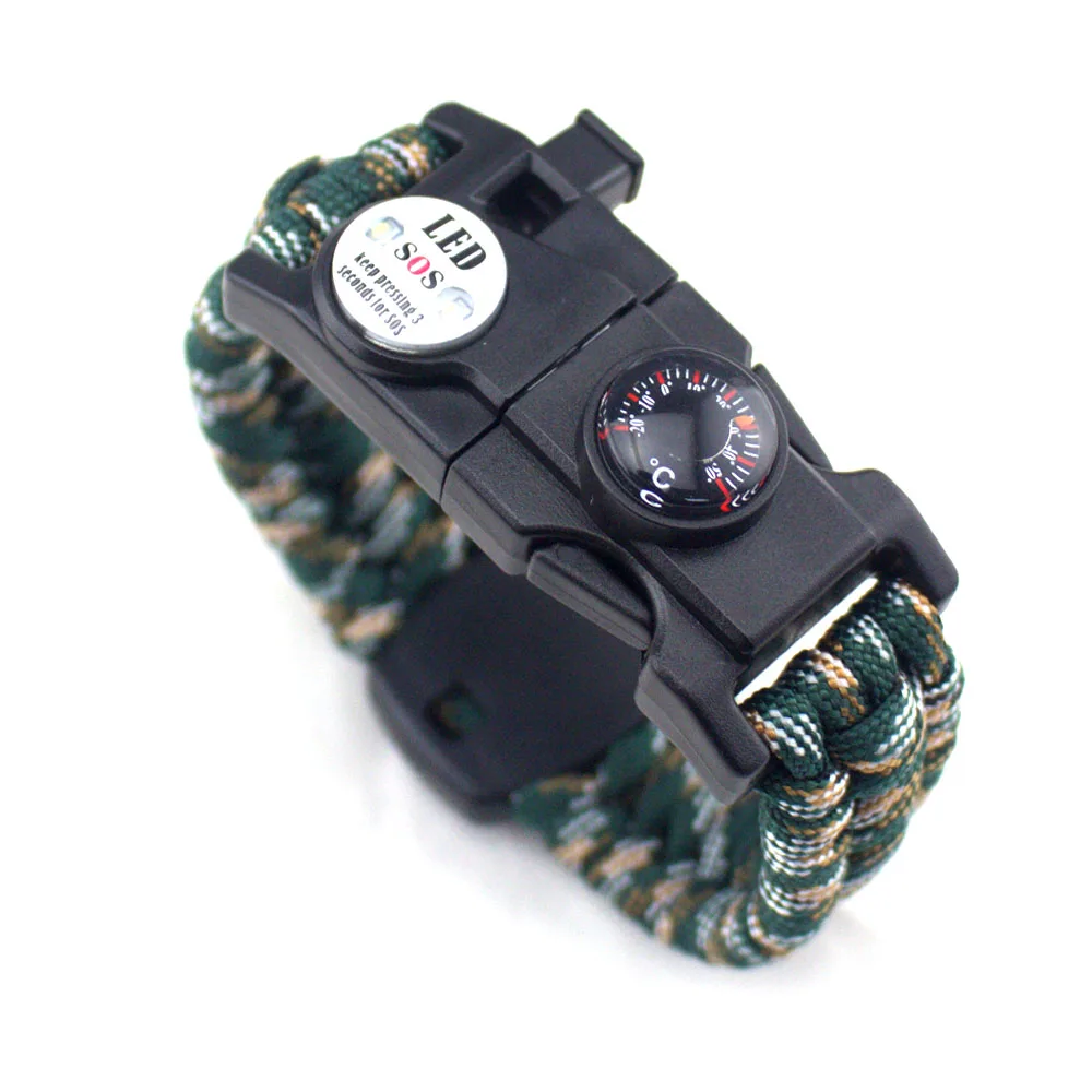 Multifunctional 20 in 1 SOS Detachable Compass Survival Bracelet, Factory Professional Portable Weaving LED Paracord Bracelet