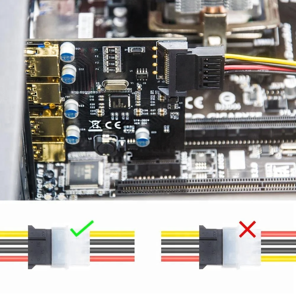 
PCI-E PCI express x1 to 4 port USB3.0 Gold connector with SATA 15pin power 5Gbps converter card 