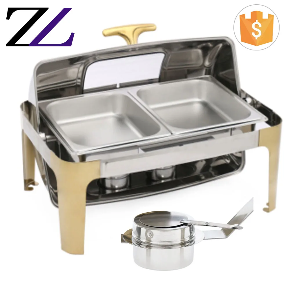 Revolving party set electric chaffing dish bava mirror polish buffet useful roll top hanging automatic rotating chafing dish