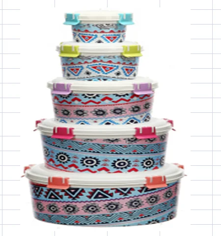 
5pcs Colorful Microwavable Round Reusable Food Grade Plastic Airtight Storage Container 