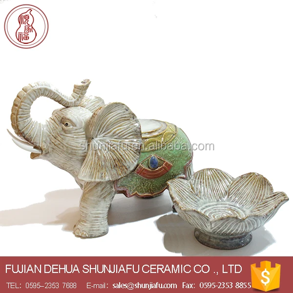 Home Ornament Ceramic Elephant With Tray