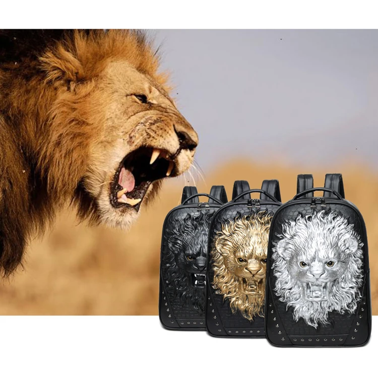 Hot selling 3D smiling lion head backpack waterproof PU laptop backpack