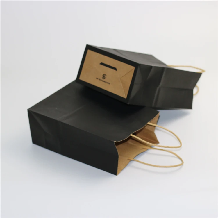 Пользовательские Дизайн Дешевые черный мешок крафт-бумаги для покупок