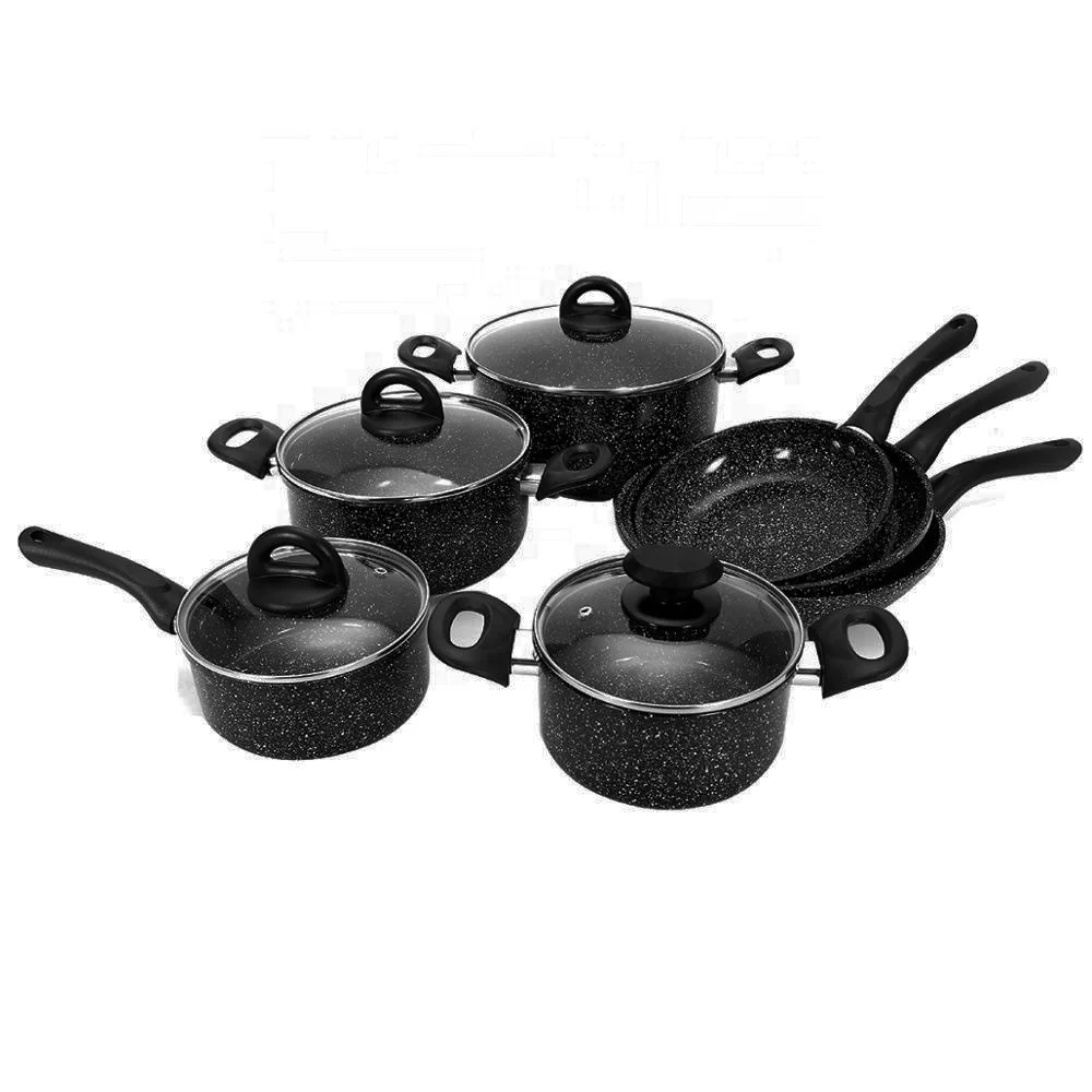 New Arrival Non stick Aluminum Pots and Pans Set 11Pcs Aluminum Marble Coating Cookware Set with soft touch handle