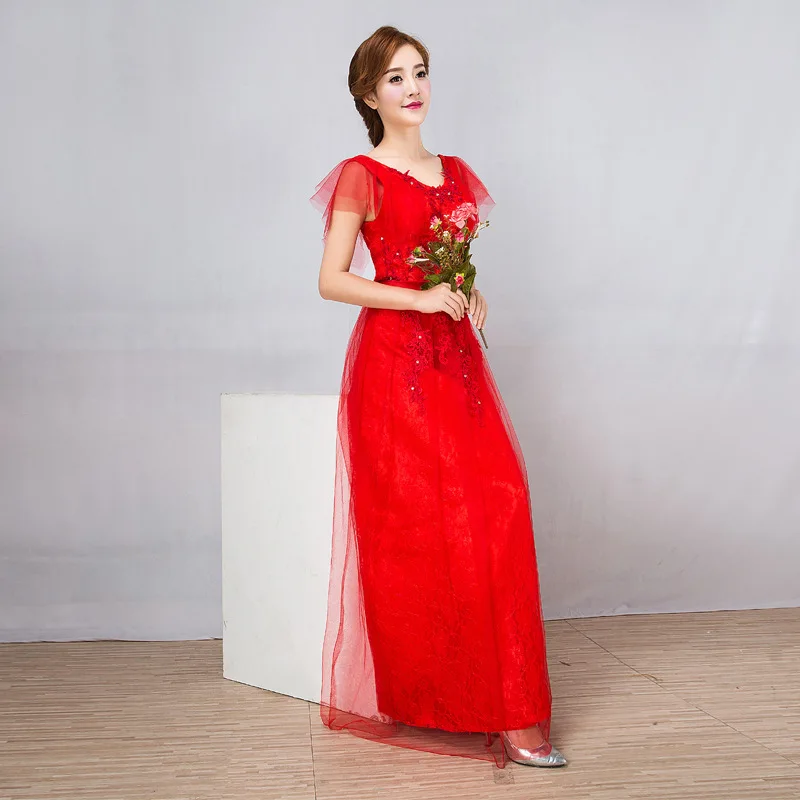 
Q033 Slim Sleeves Hot Red Elegant Lce Mother of Bride Dress 