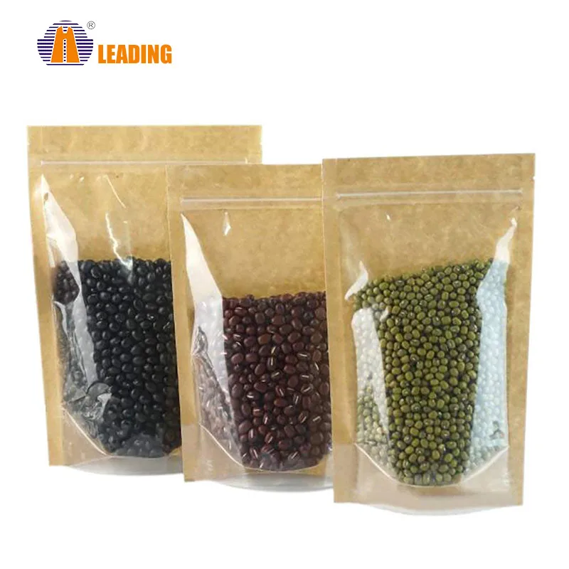 
China Resealable Custom Logo Kraft Paper Bag White Kraft Paper Food Packaging Bag With transparent Window 