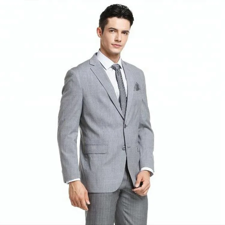 Hot selling new design coat pant men suit grey colour plain 100% wool wedding suit for men