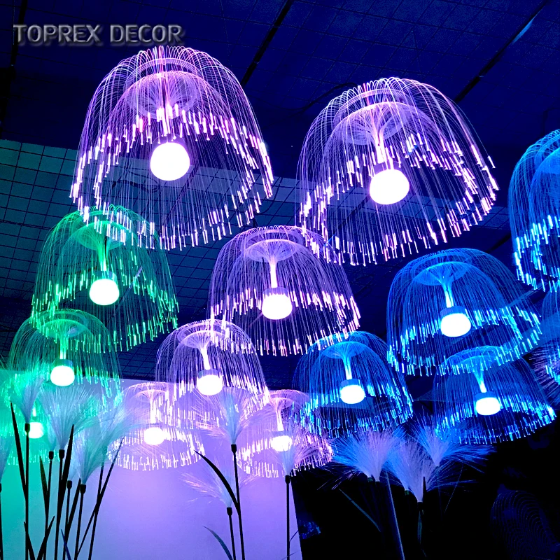 2024 New Export Product Colour Changing Hanging Led Glow Crystal Jellyfish Fiber Optical Lighting