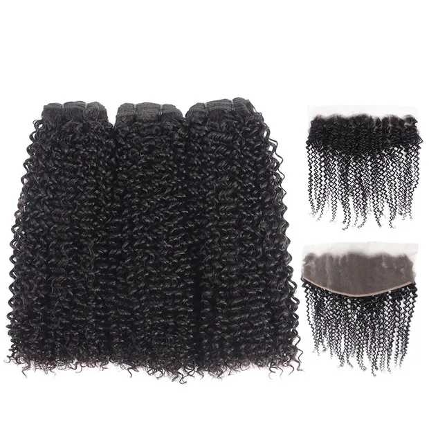 Overnight Shipping Wholesale Brazilian Virgin Human Hair Weave Kinky Curly Bundles And Illusion Thin Skin Lace Frontal