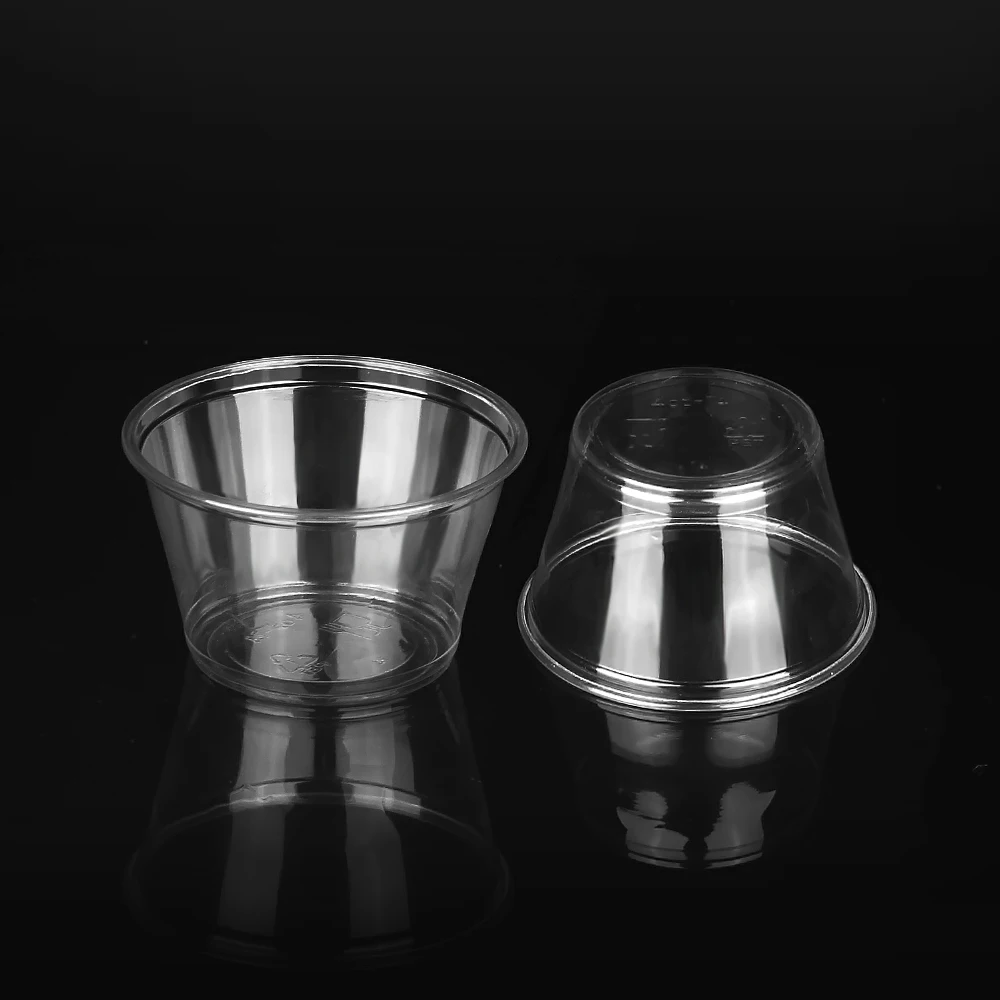 4oz Disposable Plastic PET Condiment Cup 120ml Sauce Souffle Portion Cup With Flat Dome Lid