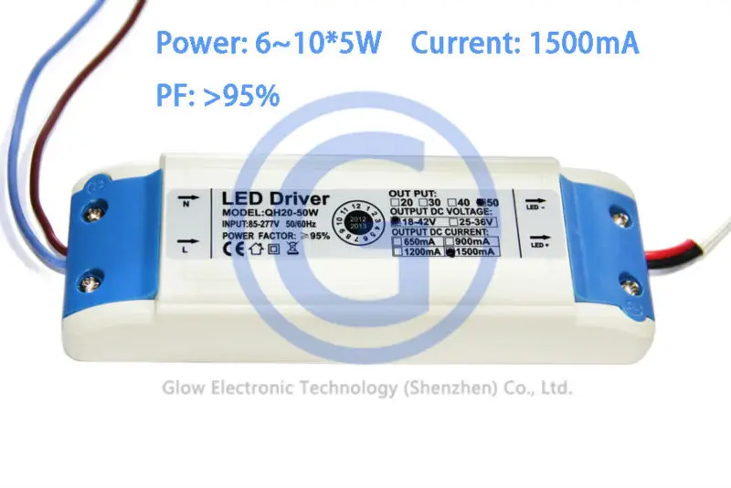 ce ems external dc led power driver 50w 1500ma 1.5a 40w 8x5w