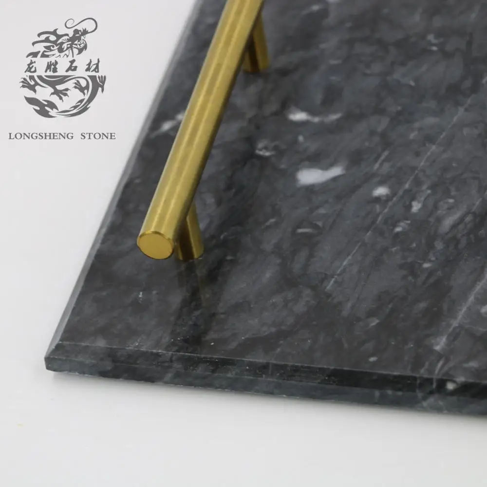wholesale White Metal handles Marble serving Tray for party