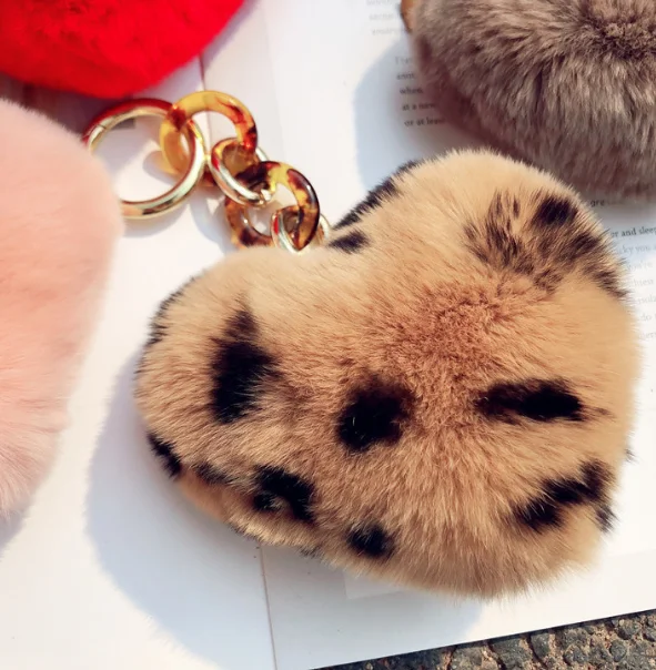 Fashion Custom Heart Shaped Faux Rabbit Fur Pom Pom Keychain