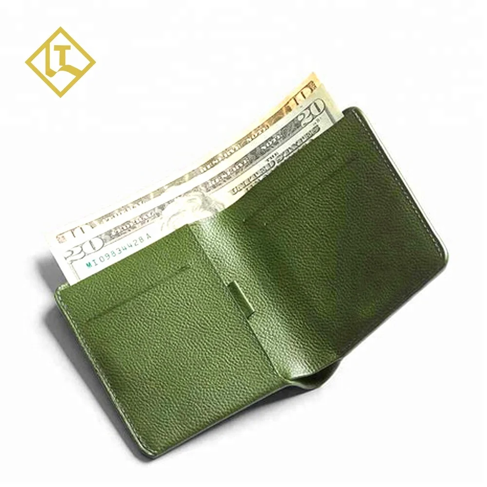 Premium full grain vegetable tanned leather rfid money clip credit card holder minimalist wallets leather men slim wallet