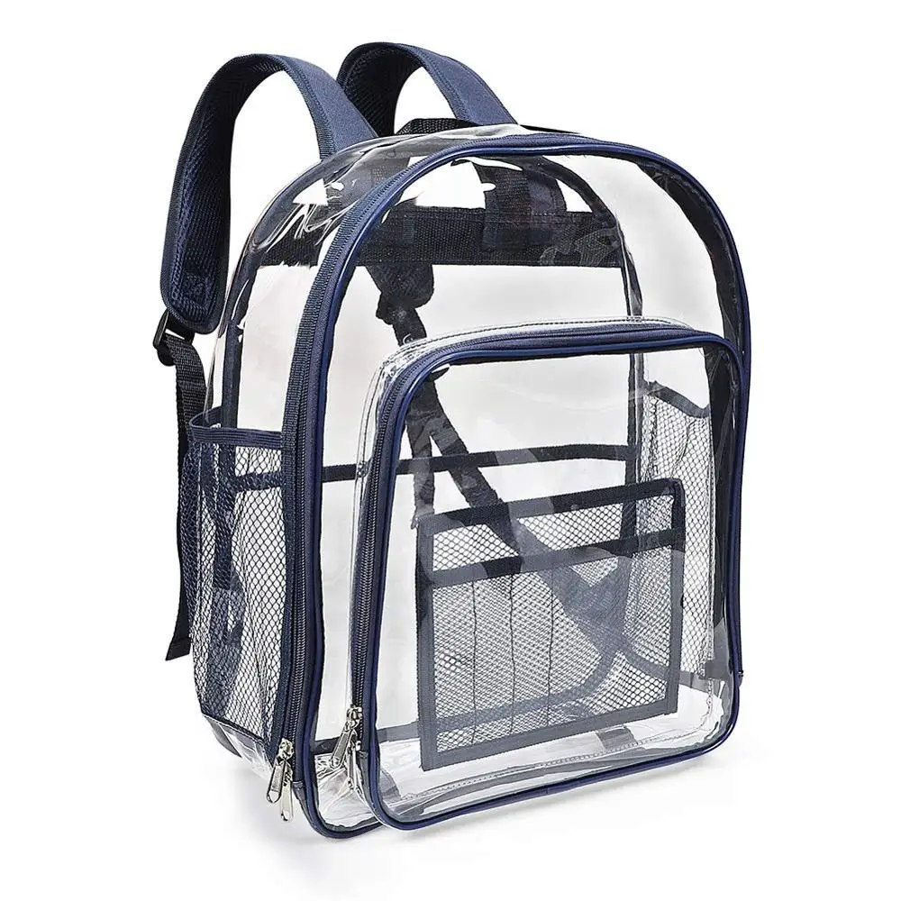 Heavy Duty Blue Clear Backpack, Carry Transparent Boys Backpack See Through PVC Men Daypack for School, Work, Security and Tr