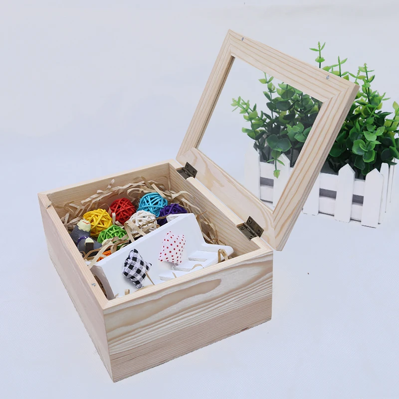 Beautiful natural wood clear top lid chakra wooden gift box