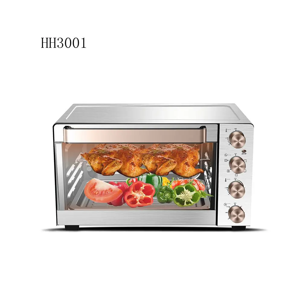 New design black silver white square 30L with thermosate small electric conventional oven for houseware desktop oven