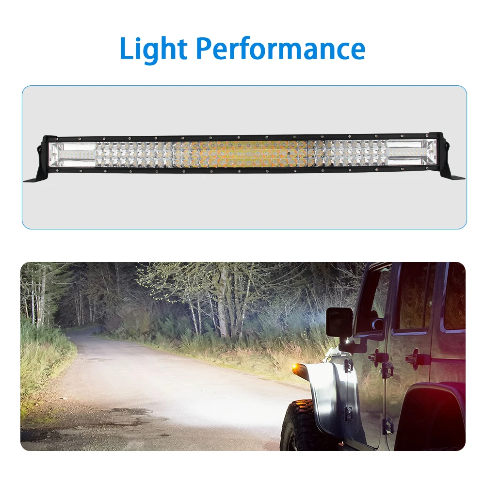 Светодиодный прожектор высокой мощности 24 в Aurora 22 дюйма 32 дюйма, двухцветный Янтарный прожектор 4x4, изогнутый прожектор для грузовика