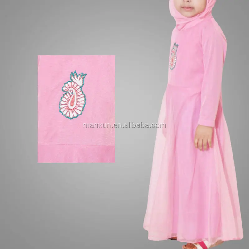 Confortable Models Kids /Children Little Girl Islamic Abaya Dress Kaftan Pink Embroidery For Middle East