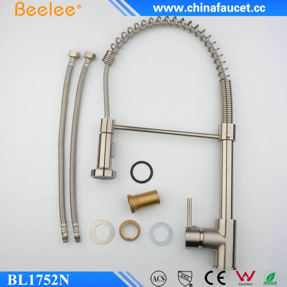 Beelee BL1752N Single Handle Pre-Rinse Kitchen Faucet, Commercial-Style Coiled Spring Kitchen Pull-Out Faucet