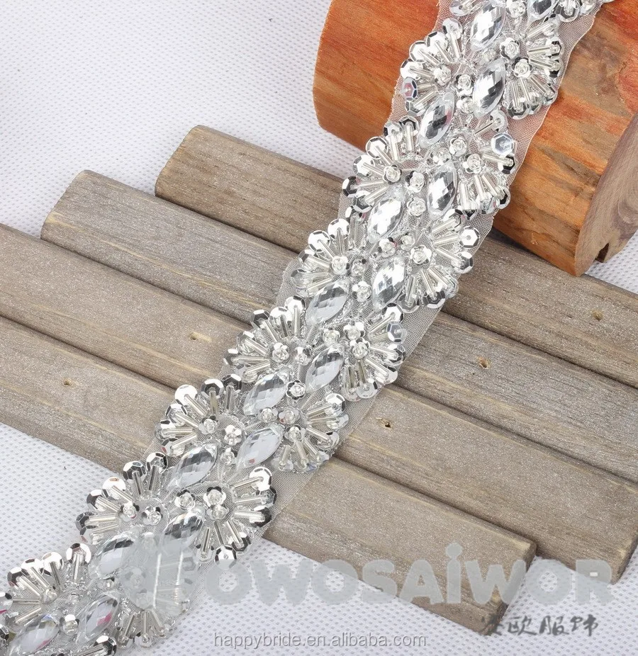 Factory Wholesale Lace Beaded Trim Handmade LO10020 with artificial Pearl Beads