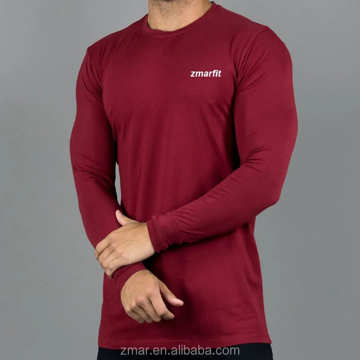 CHA039 стрейч Fit рубашка с длинным рукавом для выступлений Бордовая футболка фитнеса