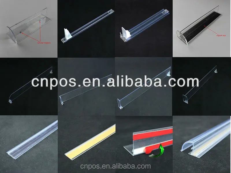 plastic shelf pusher system for market display