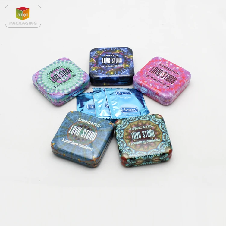 
Lovely wholesale metal packaging square decorative tin box for mini condoms 