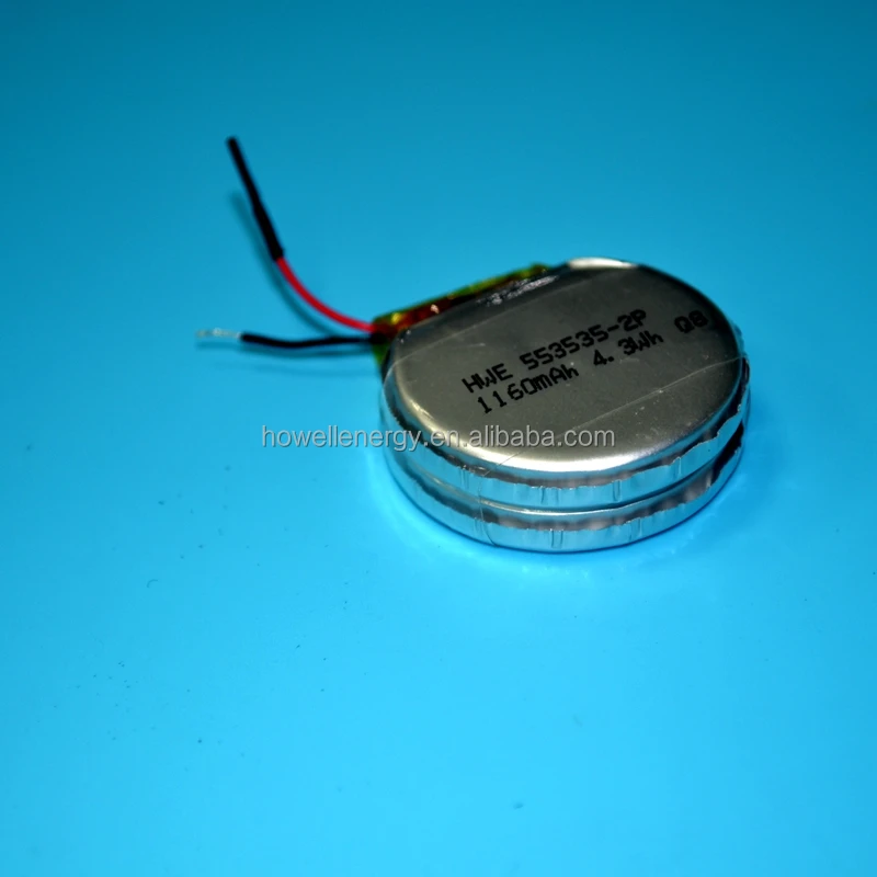 OEM electric wrist watch round lipo battery 553535 3.7V 1160mAh round rechargeable lithium polymer battery
