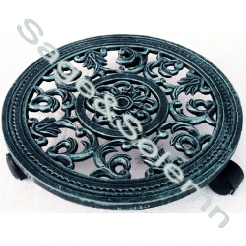 Cast Iron Texas Lone Star And Cowboy Horseshoe Round Plant Trolley Flowerpot Holder