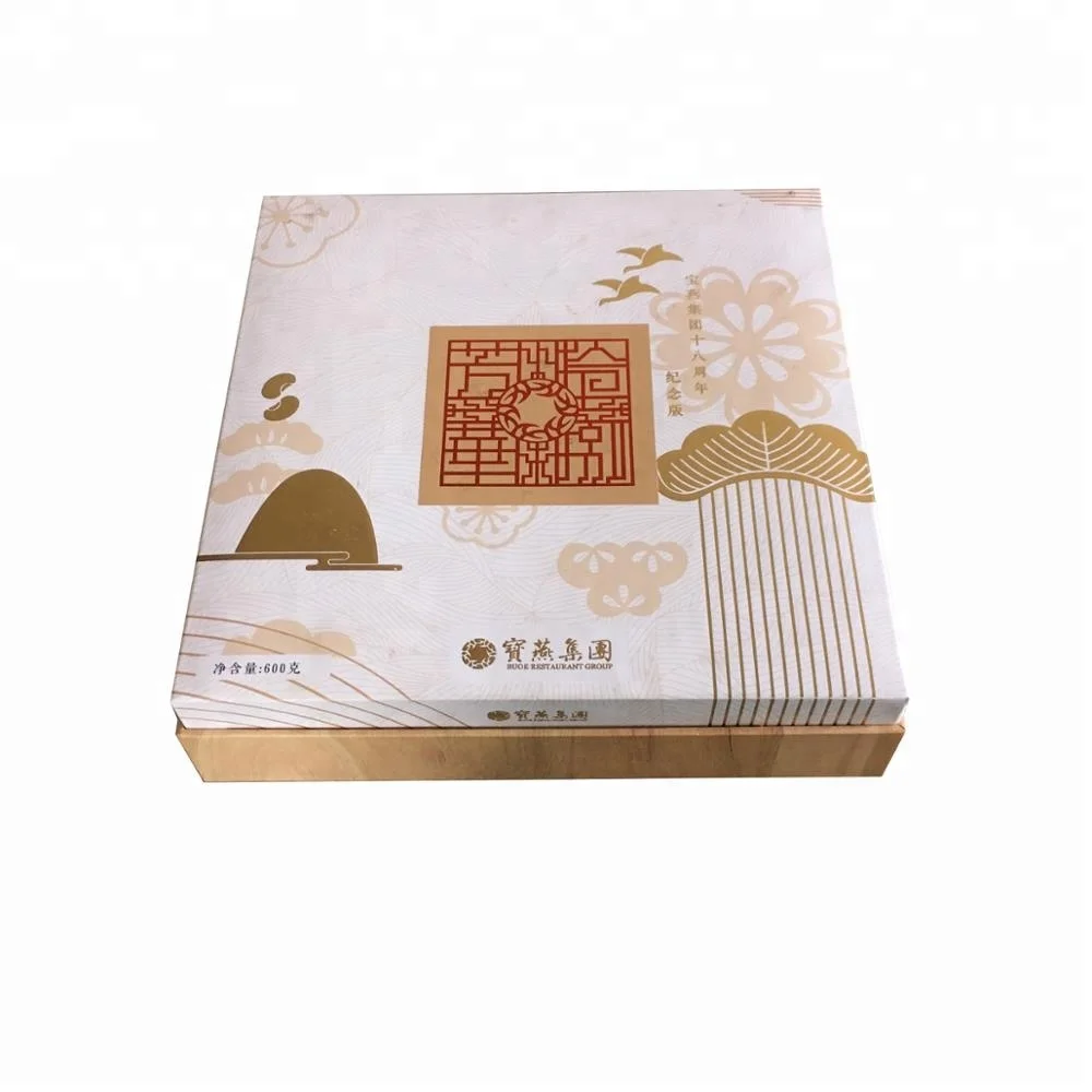
Wood result luxury cardboard boxes for mooncake and food packaging with cloth insert 