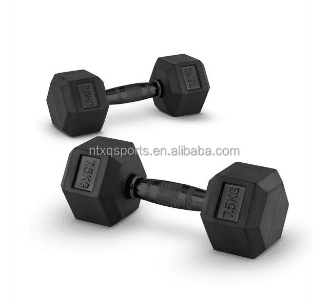 China exports black handle high quality rubber hex dumbbell
