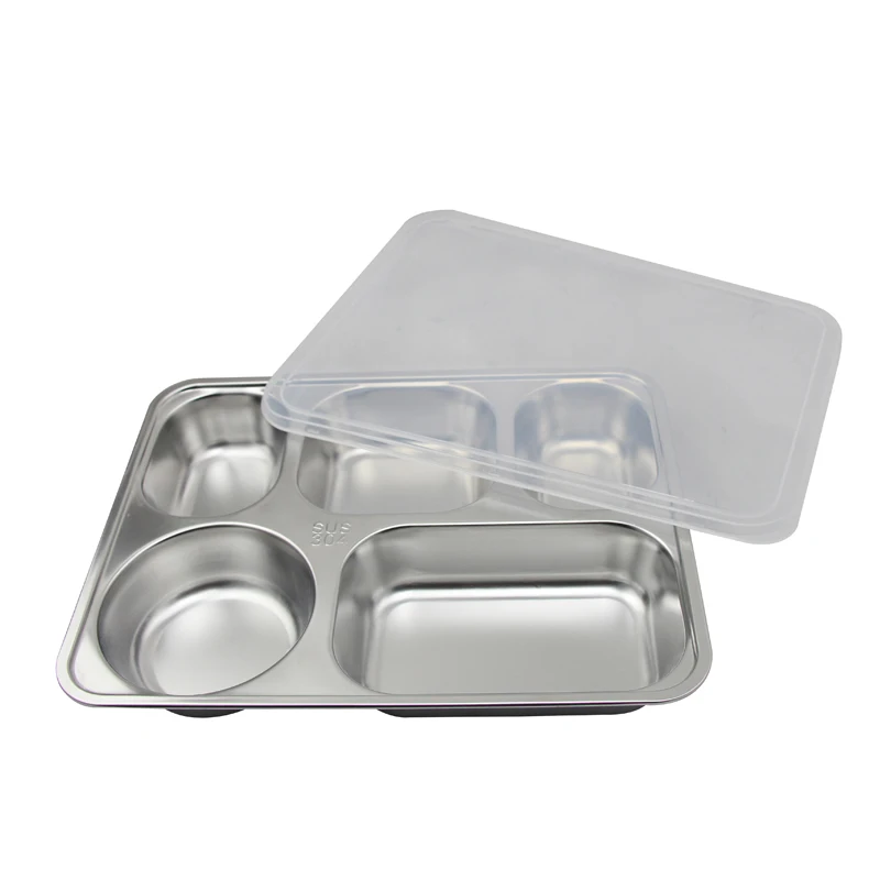 High Quality Stainless Steel Food Tray Plate Lunch Tray Food Tray With 5 Compartments