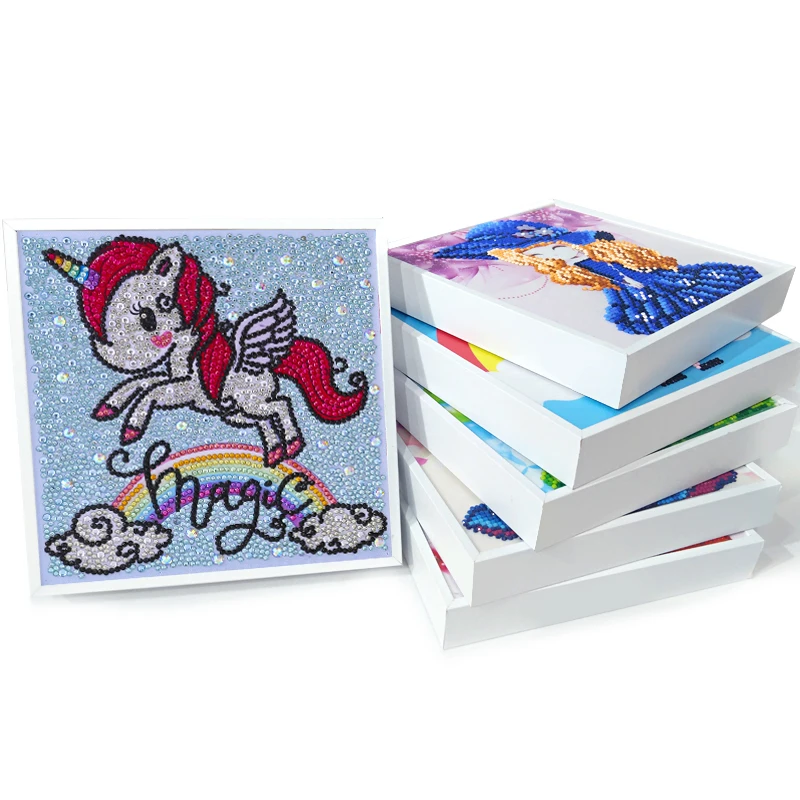 Children toy educational mini white frame cartoon diamond painting unicorn for kids