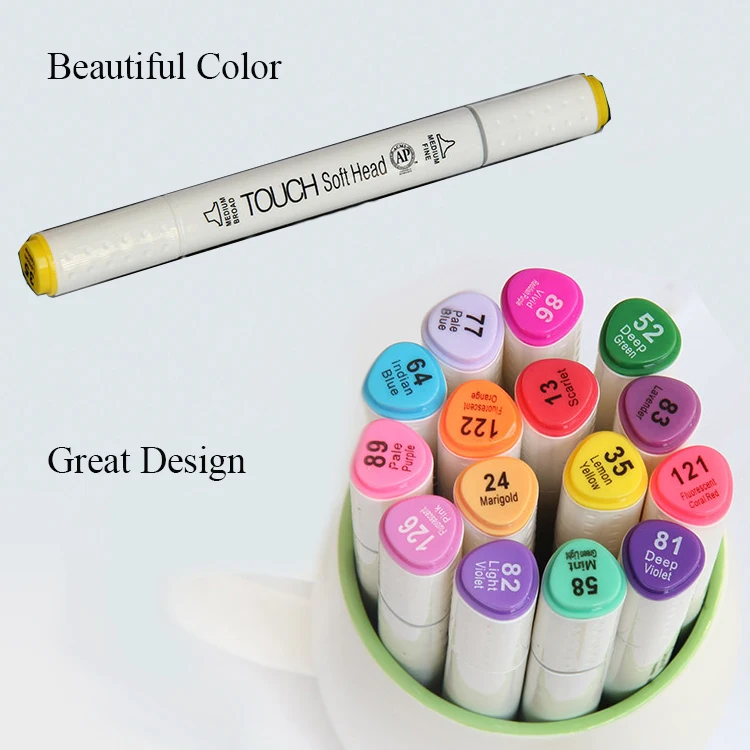 AMAZON hot selling 1mm / 6mm dual tip brush pen set,art twin top Sketch colored pens,Graphic art marker pen