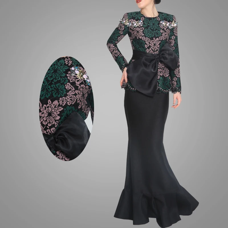 China OEM Service Fancy Malaysia Kebaya Wholesale Singapore Baju Kurung For Lady With Big Bowknot Elegsnt O Collar Women Wear