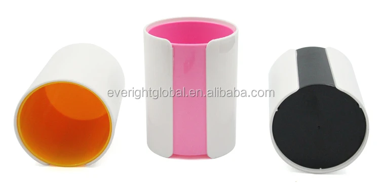 
T0082 Low MOQ High quality Cylinder double wall 2 colors plastic material pen holder / container for promotion event 