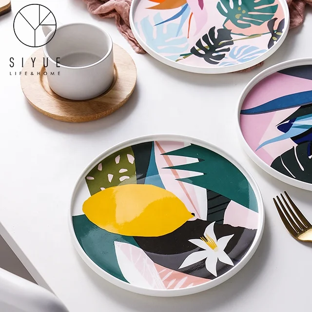 Unique Royal Printed Colorful Decorative Fine Ceramic Airline Plate For Dinner 2077