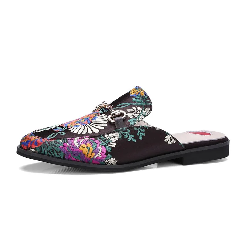 Black fabric with flower fashion trend custom logo slide sandal for women