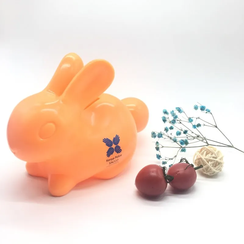 hot selling plastic rabbit piggy bank with custom logo cute rabbit money box with lock and key