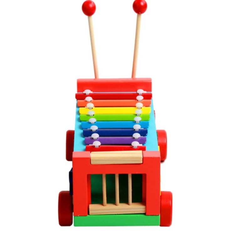 Cartoon Hand Knock Piano Toys Wooden Musical Pounding Toy Children Xylophone Bus Car