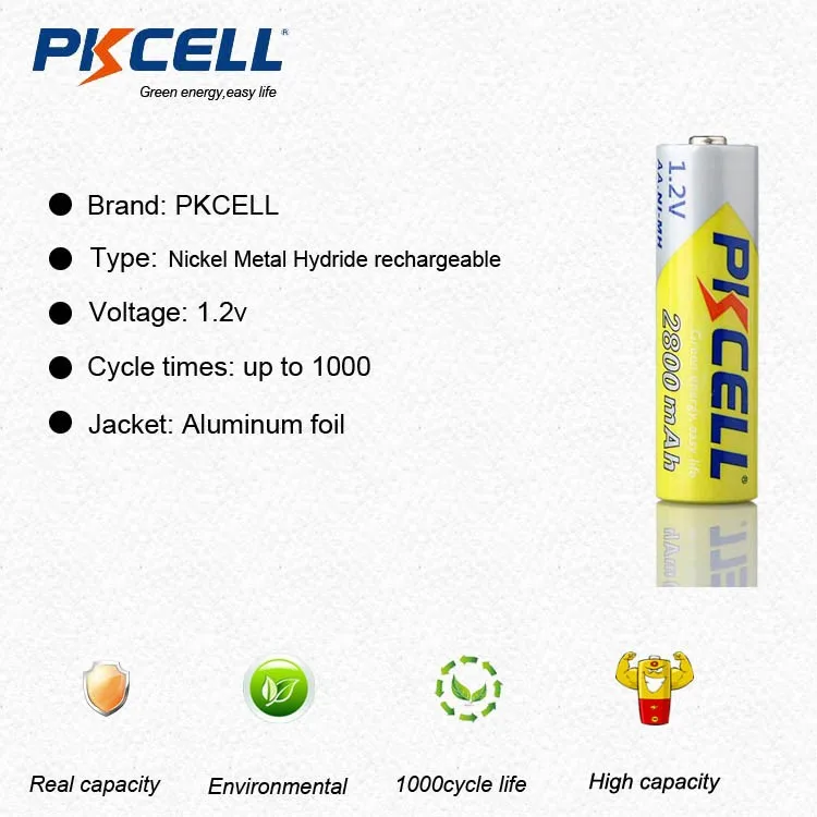 PKCELL hot sale  high quality NiMH 12V rechargeable battery AA small battery 1.2v aa  2800mAh recycled batteries